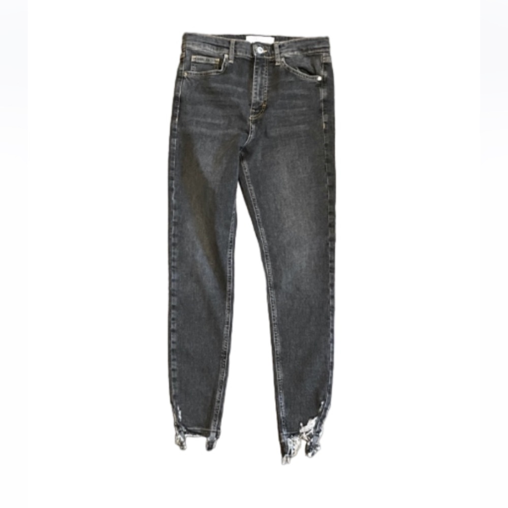 Topshop Jeans Womens 28 Jamie High Rise Skinny Stretch Chewed Hem Denim Gray EUC